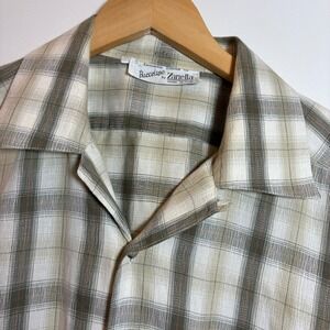 Vintage Y2K Barcelino by Zanella Gauze Beige Plaid Camp Shirt Men's M Italy